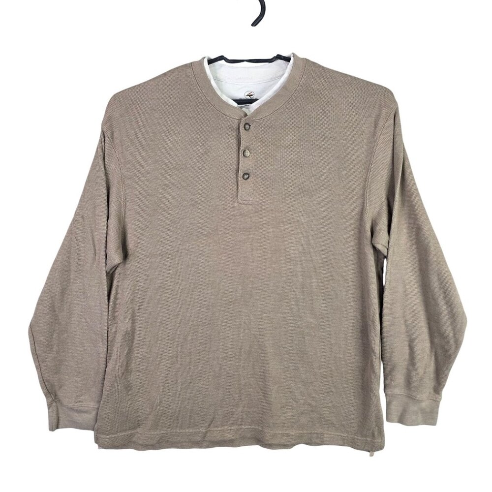Mens Red Head Beige Henley Shirt Long Sleeve Cotton Polyester Blend Size XL
